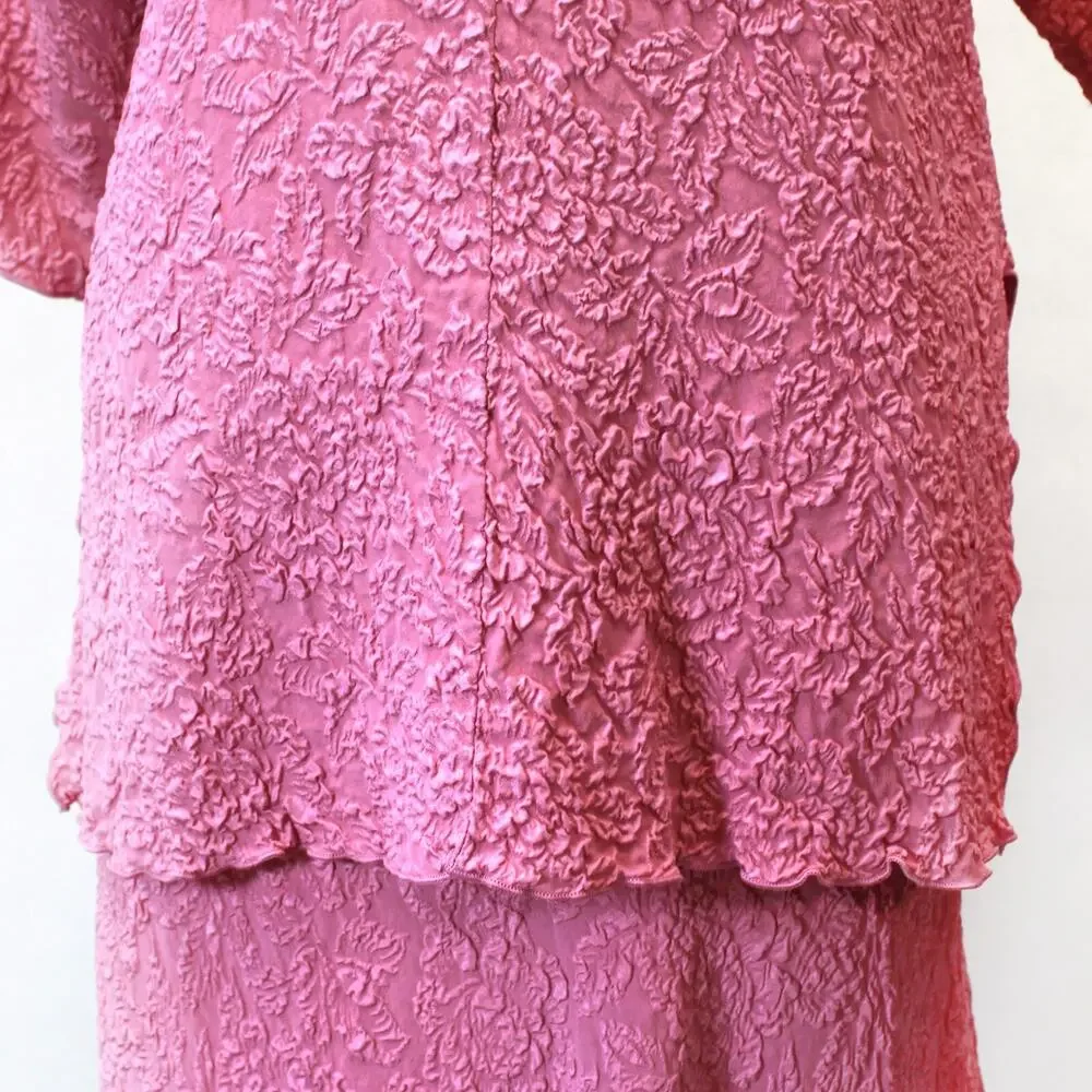 Whispers Carole Dolighan Vintage 100% Silk Pink dress top skirt fairy Set Small